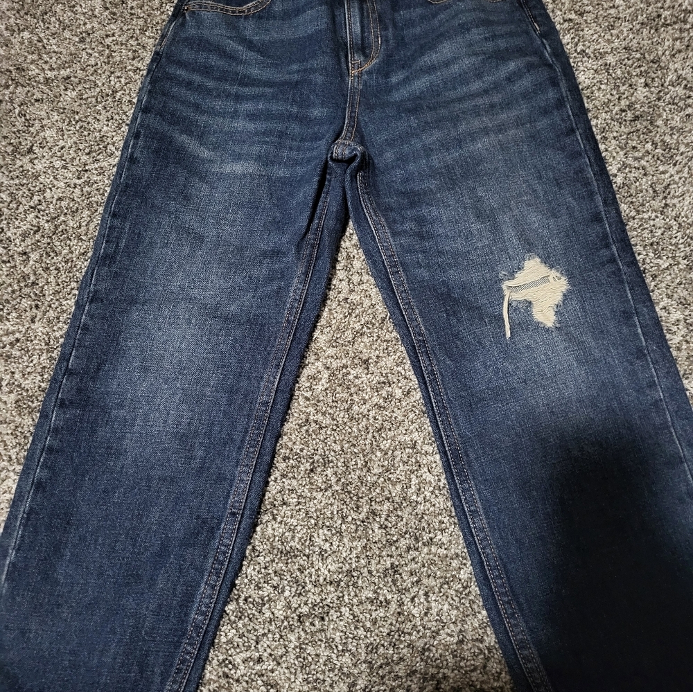 NWT Old Navy High Rise Slouchy Straight Distressed Blue Kids Jeans Size 7